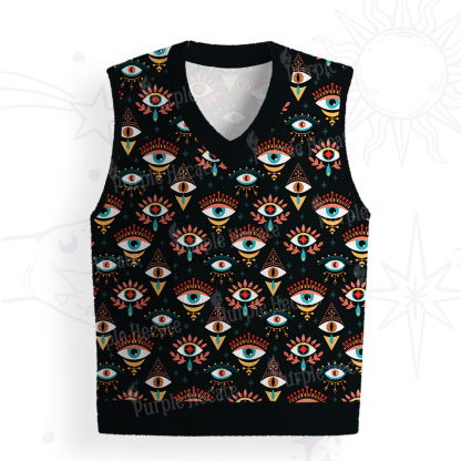 Purplehecate Evil Eye Pattern Ugly Sweater Vest