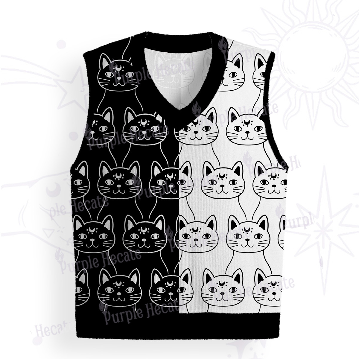 Purplehecate Sketchy Cat Ugly Sweater Vest