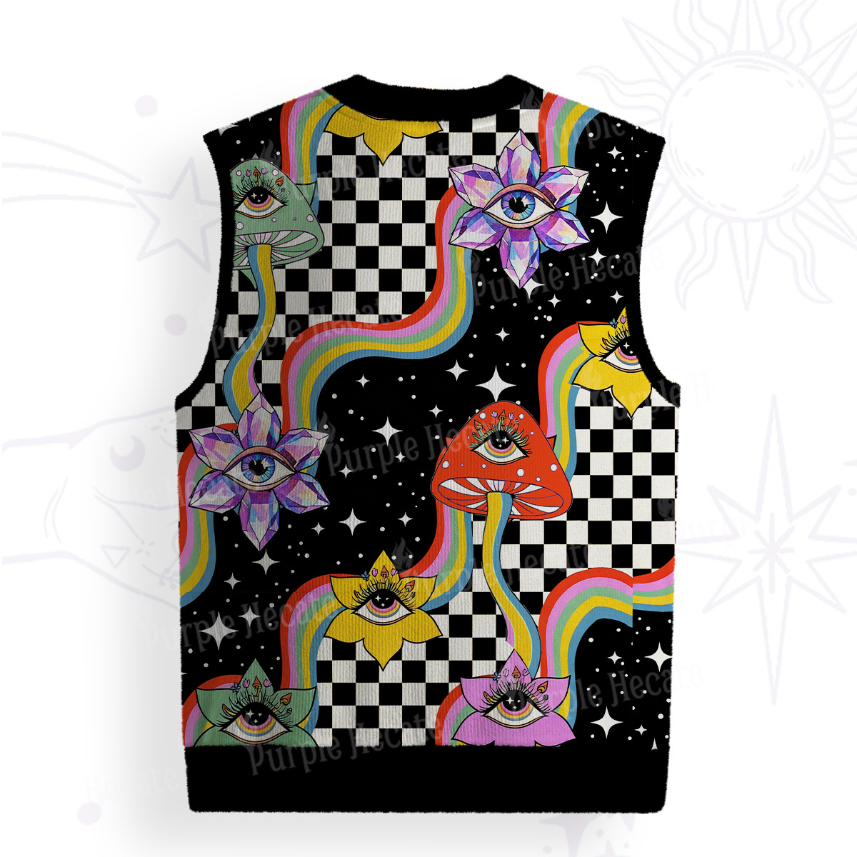 Purplehecate Enchanted Mushroom Eye Blossom Ugly Sweater Vest