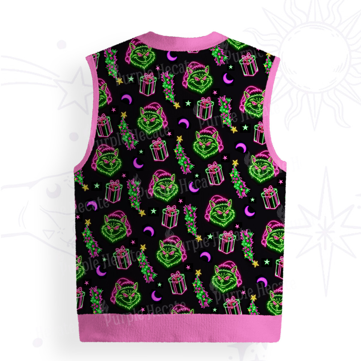 Purplehecate Witchy Neon Naughty Cat Ugly Sweater Vest