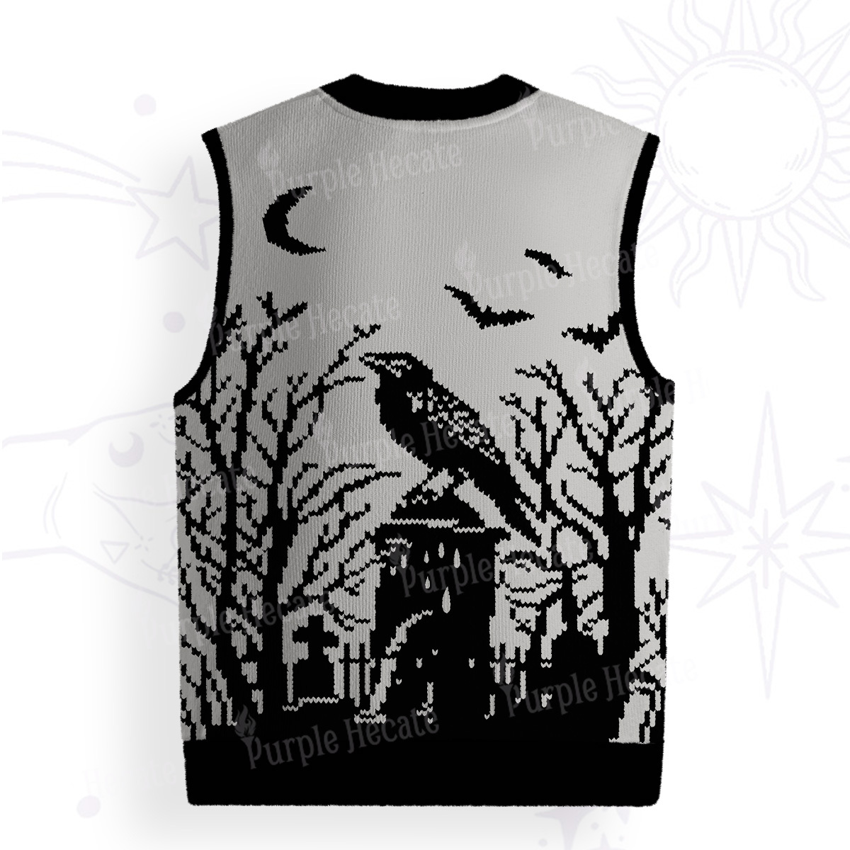 Purplehecate Ravens Over the Spooky Graveyard Ugly Sweater Vest