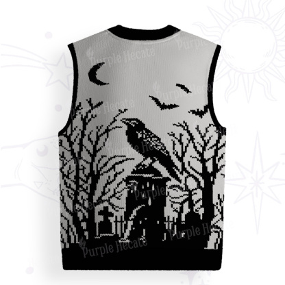 Purplehecate Ravens Over the Spooky Graveyard Ugly Sweater Vest