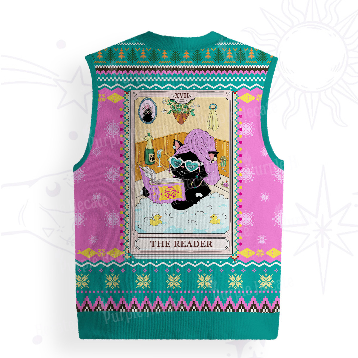 Purplehecate The Reader Cat Tarot Ugly Sweater Vest