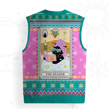 Purplehecate The Reader Cat Tarot Ugly Sweater Vest
