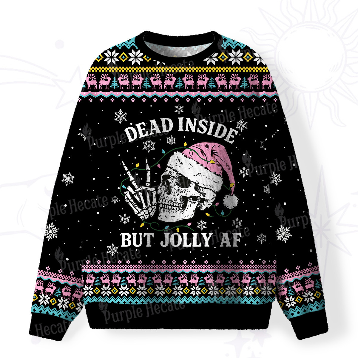 Purplehecate Dead Inside But Jolly AF Christmas Fuzzy Ugly Christmas Sweatshirt