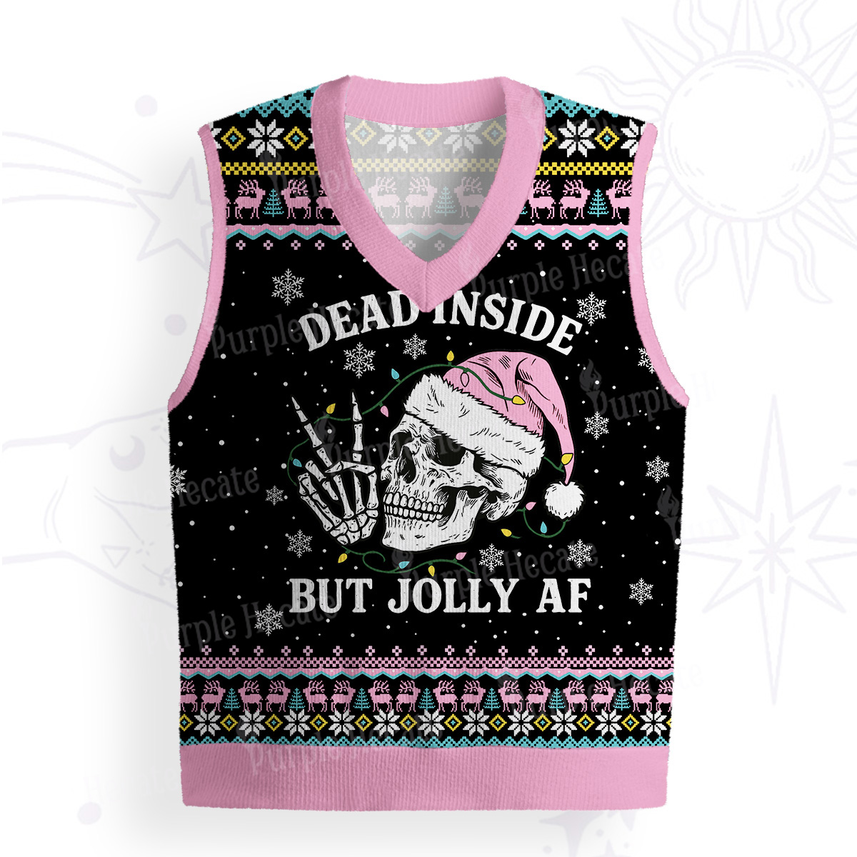 Purplehecate Dead Inside But Jolly AF Christmas Ugly Sweater Vest