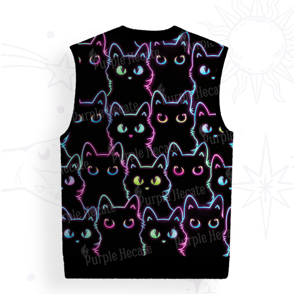Purplehecate Neon Glow Stacked Cats Ugly Sweater Vest