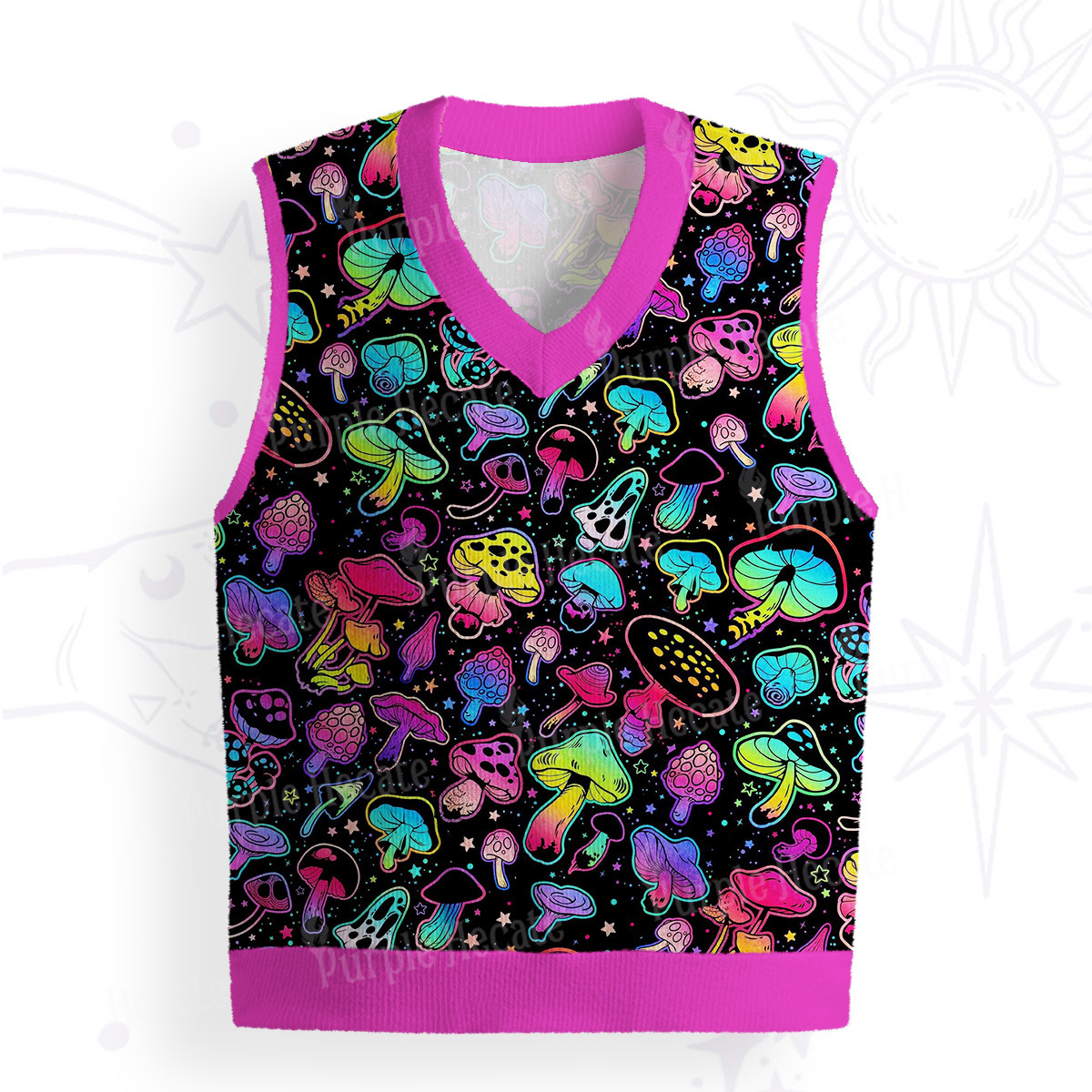 Purplehecate Psychedelic Mushroom Rave Ugly Sweater Vest