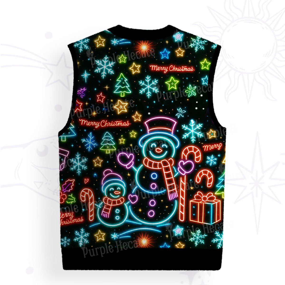 Purplehecate Neon Snowman Christmas Ugly Sweater Vest