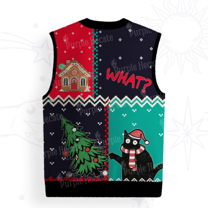 Purplehecate Christmas Black Cat Ugly Sweater Vest