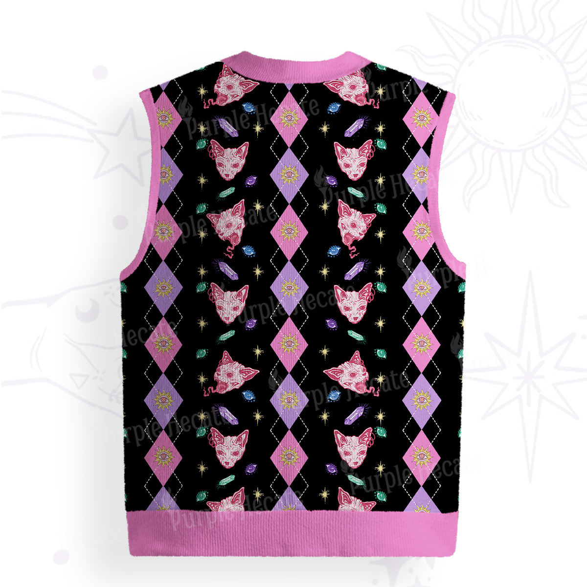 Purplehecate Moon Phase Cat Ugly Sweater Vest