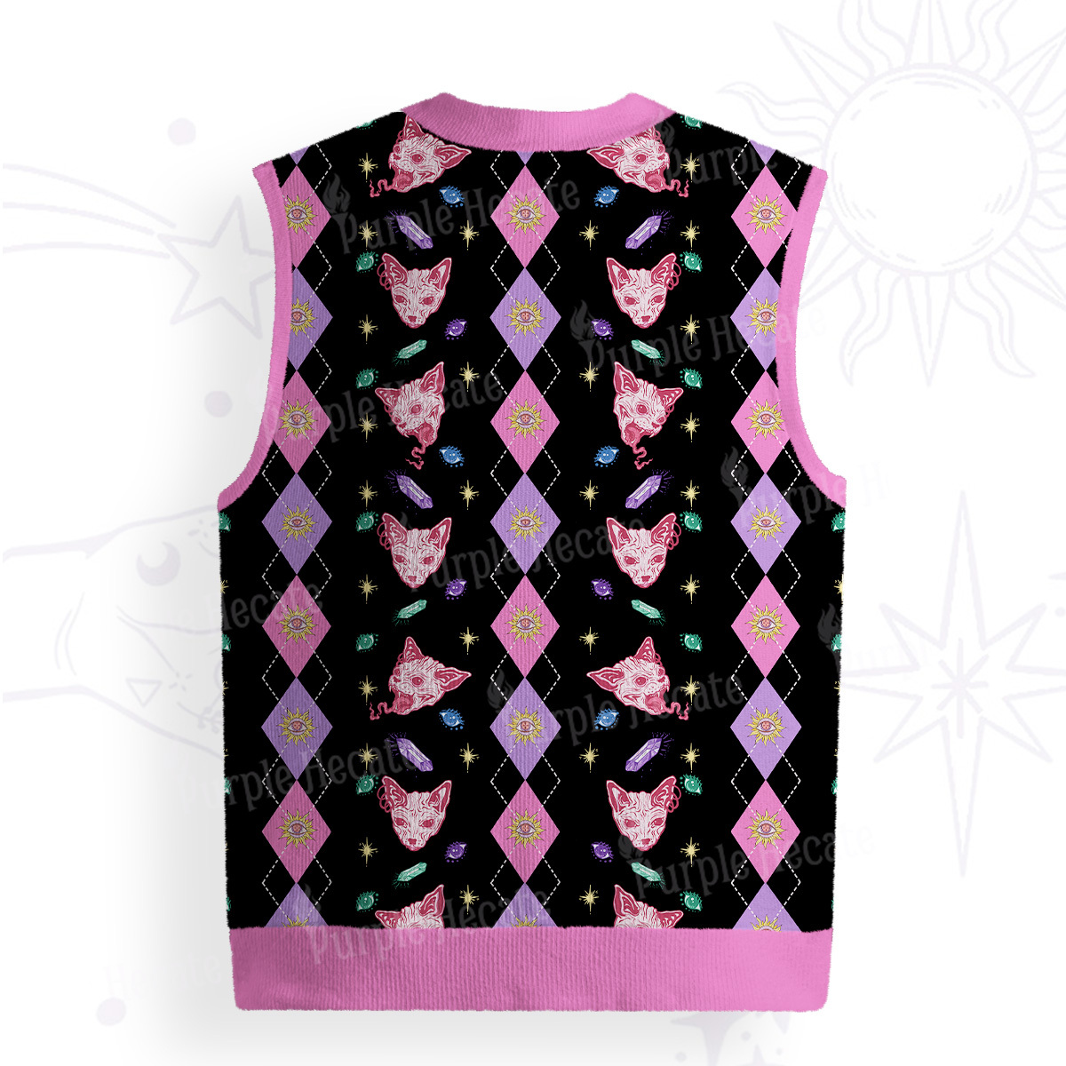 Purplehecate Moon Phase Cat Ugly Sweater Vest