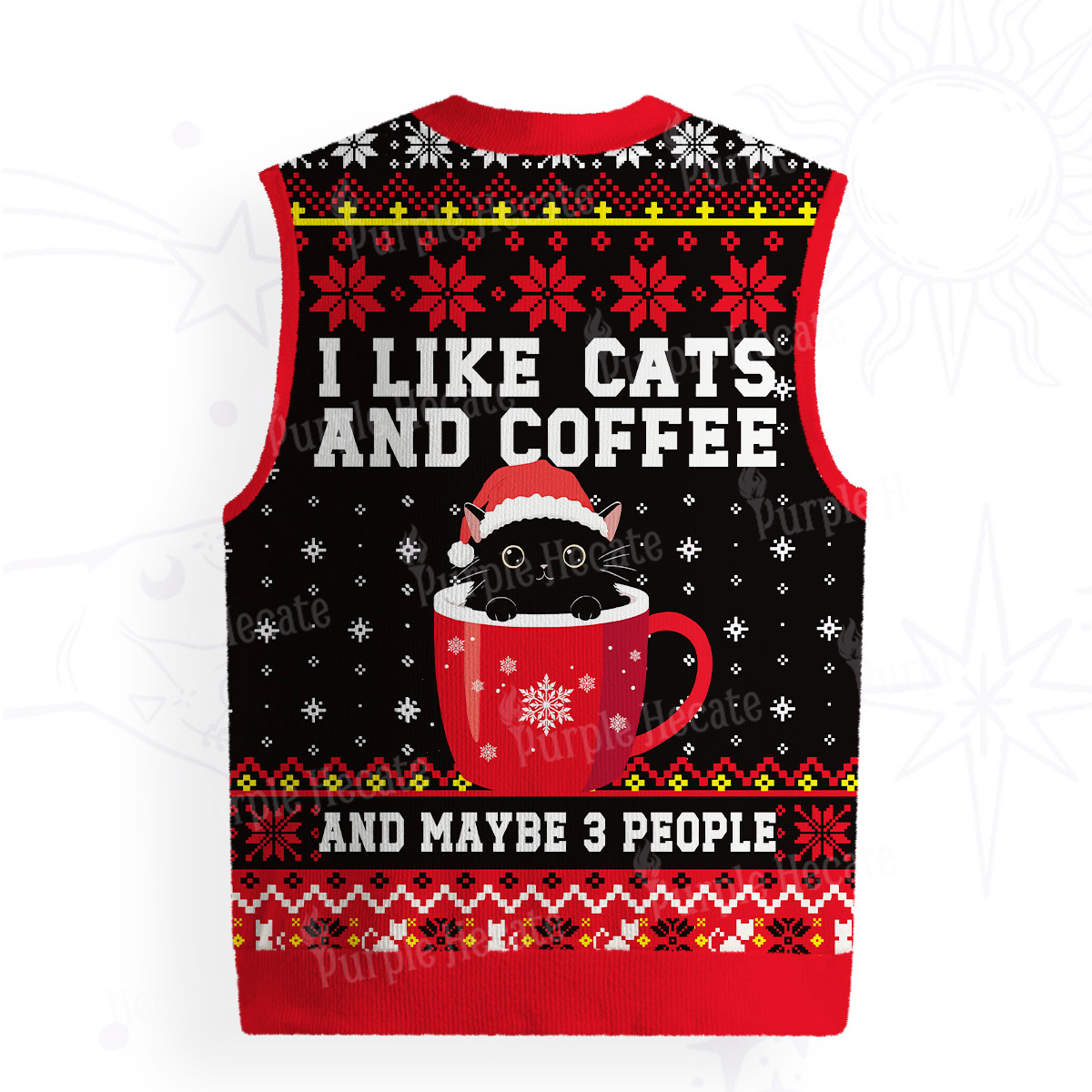 Purplehecate I like Cats And Coffee Ugly Sweater Vest