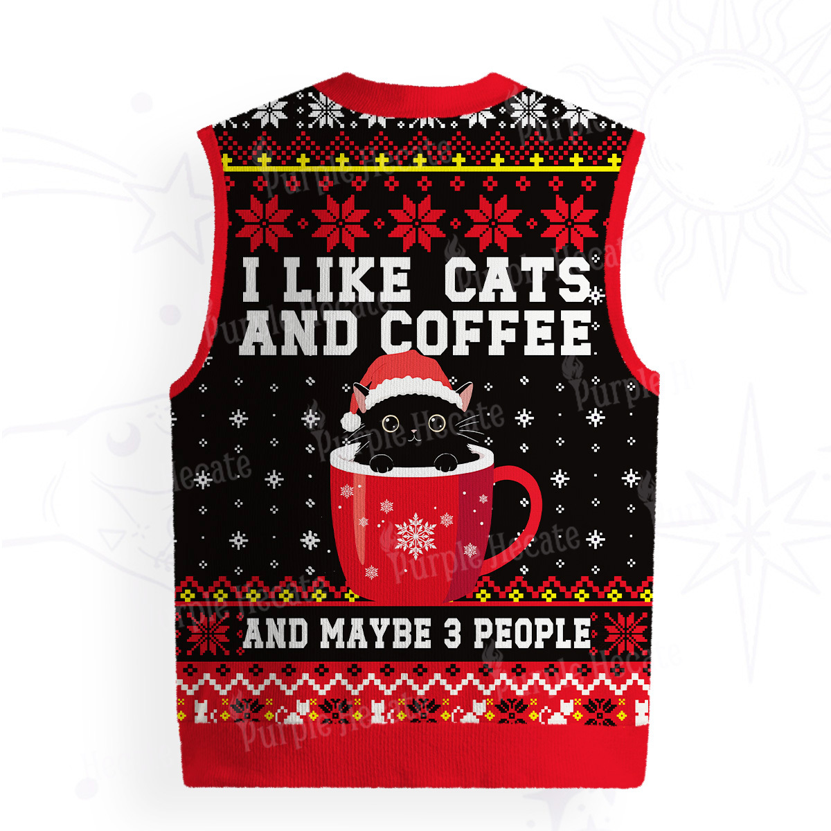 Purplehecate I like Cats And Coffee Ugly Sweater Vest