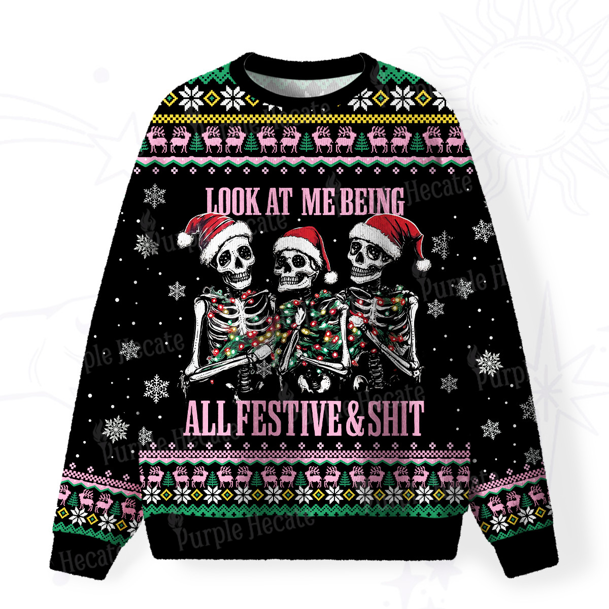 [Copy]Purplehecate Neon Cat Party Fuzzy Ugly Christmas Sweatshirt