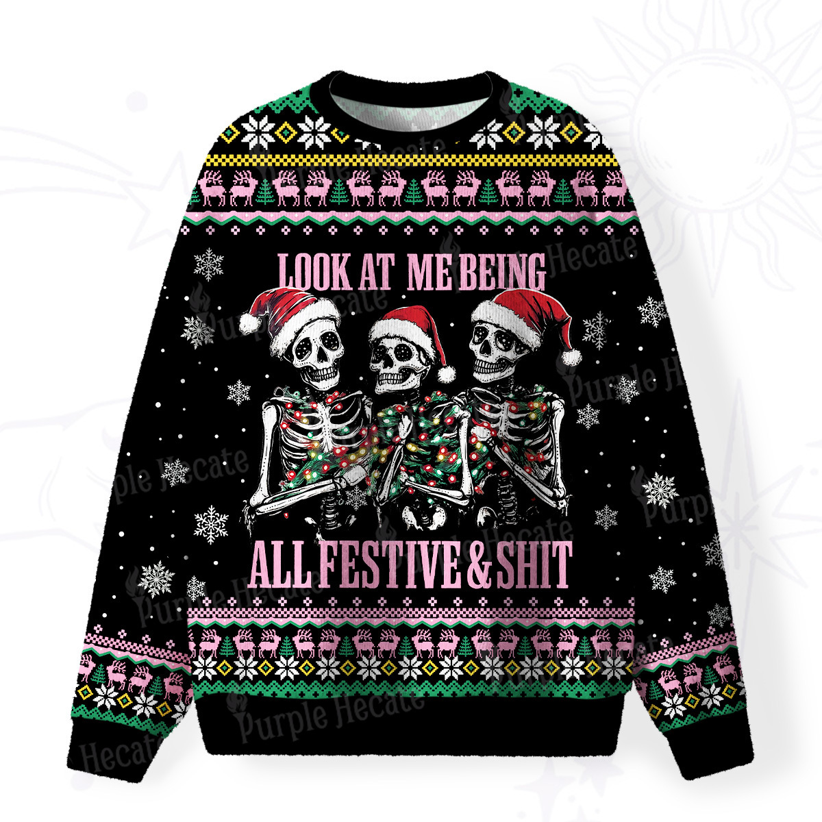 [Copy]Purplehecate Neon Cat Party Fuzzy Ugly Christmas Sweatshirt