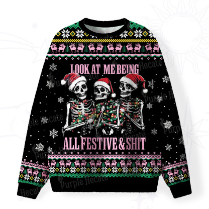 [Copy]Purplehecate Neon Cat Party Fuzzy Ugly Christmas Sweatshirt