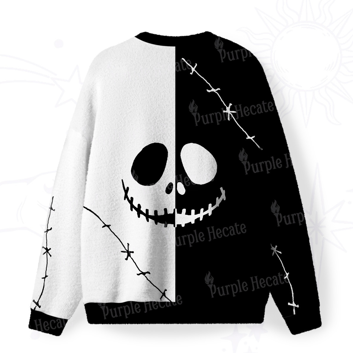 Purplehecate Grim Skeleton King Fuzzy Ugly Christmas Sweatshirt