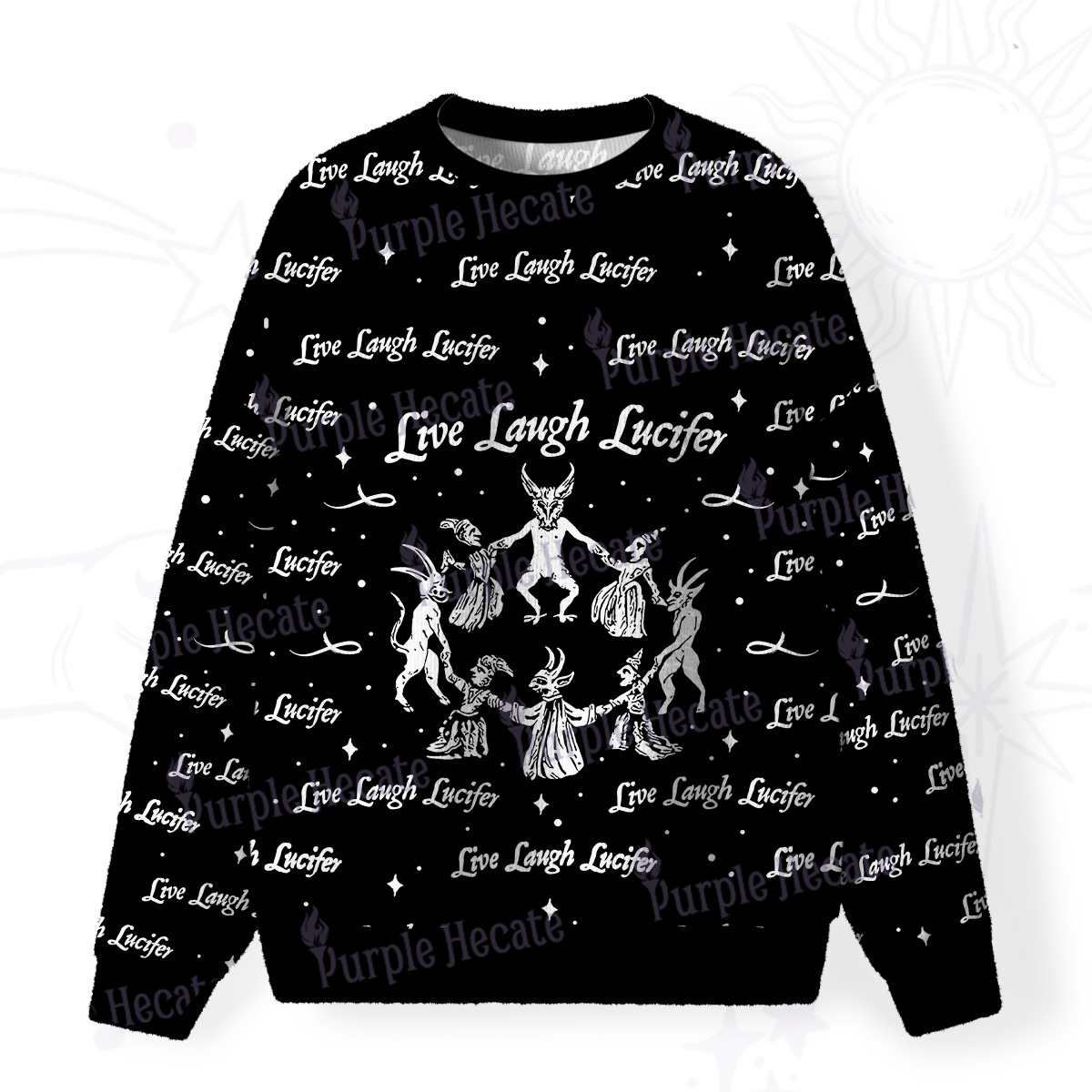 Purplehecate Live Laugh Lucifer Fuzzy Ugly Christmas Sweatshirt