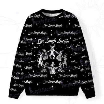 Purplehecate Live Laugh Lucifer Fuzzy Ugly Christmas Sweatshirt