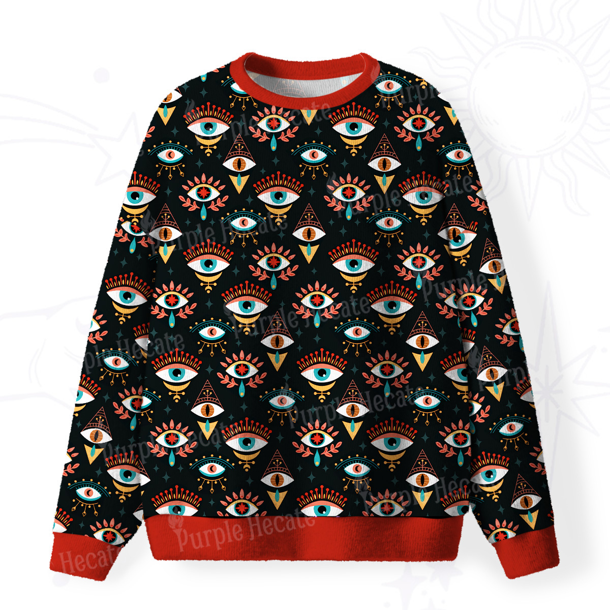 [Copy]Purplehecate Witchy Neon Naughty Cat Fuzzy Ugly Christmas Sweatshirt