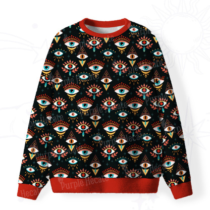 [Copy]Purplehecate Witchy Neon Naughty Cat Fuzzy Ugly Christmas Sweatshirt