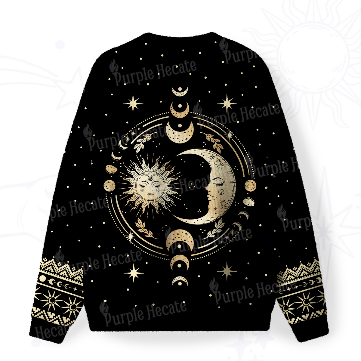 Purplehecate Celestial Sun and Moon Fuzzy Ugly Christmas Sweatshirt