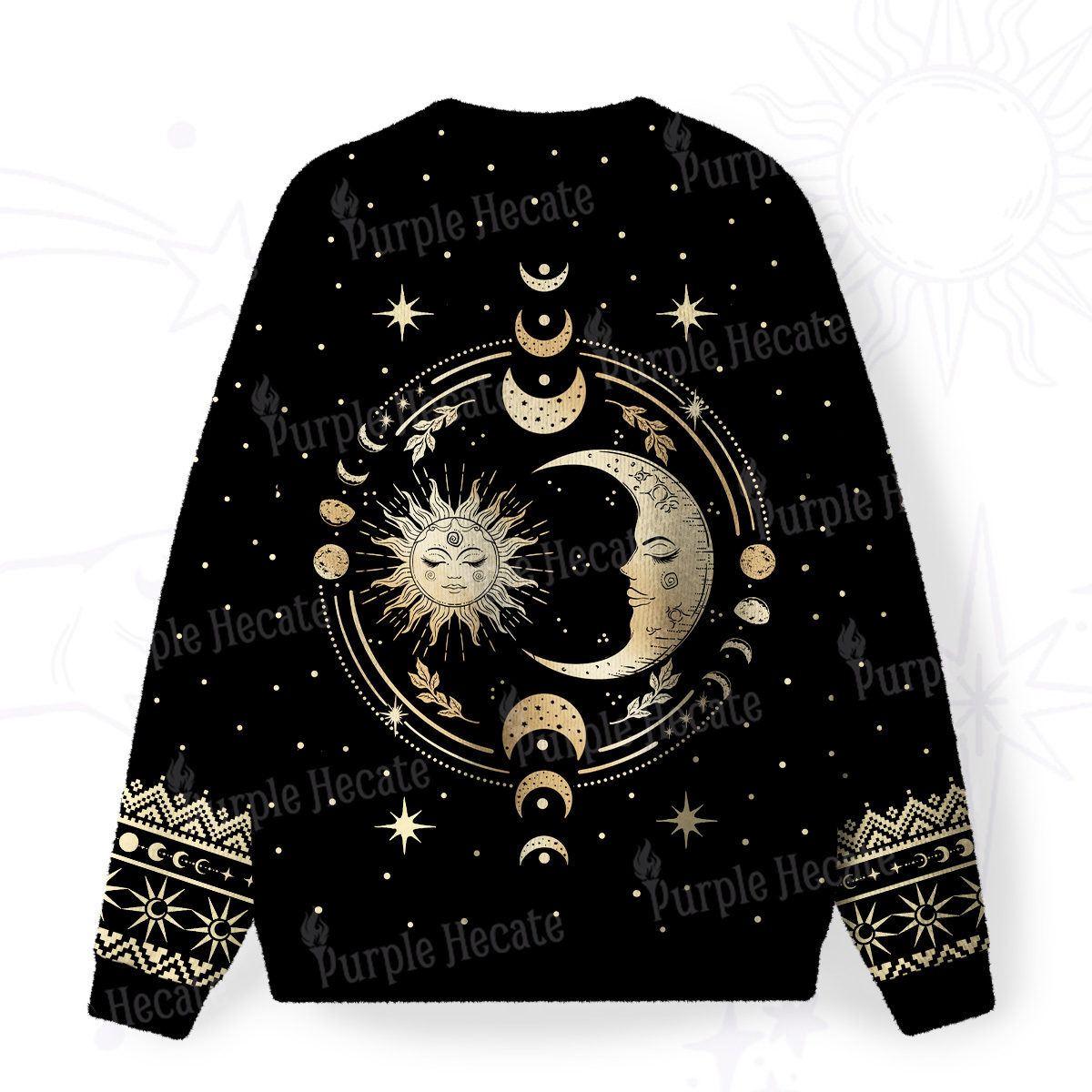 Purplehecate Celestial Sun and Moon Fuzzy Ugly Christmas Sweatshirt