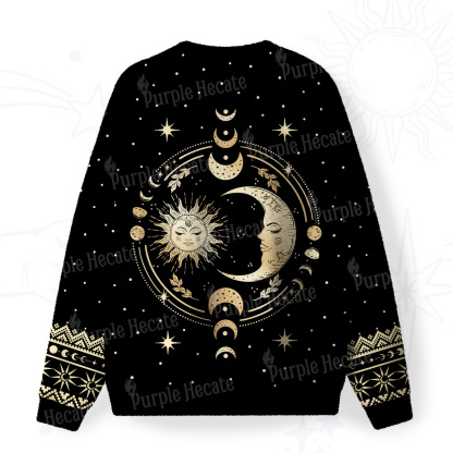 Purplehecate Celestial Sun and Moon Fuzzy Ugly Christmas Sweatshirt