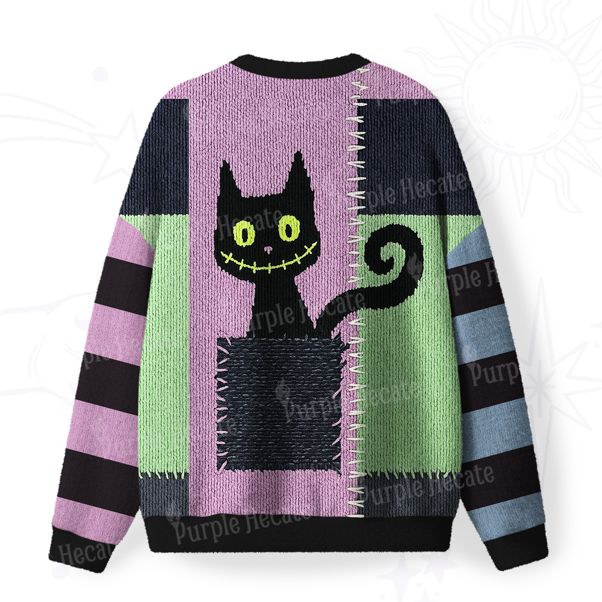 Purplehecate Monster Black Cat Fuzzy Ugly Christmas Sweatshirt