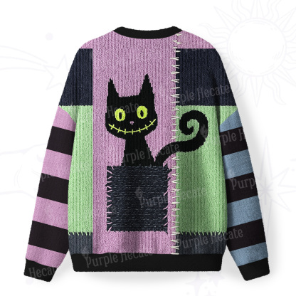 Purplehecate Monster Black Cat Fuzzy Ugly Christmas Sweatshirt