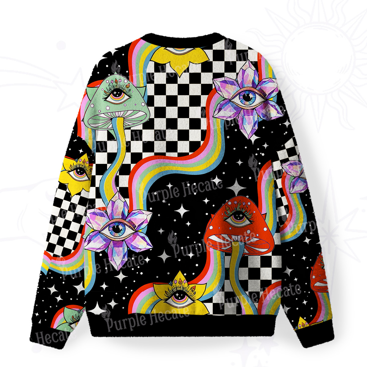 Purplehecate Enchanted Mushroom Eye Blossom Fuzzy Ugly Christmas Sweatshirt