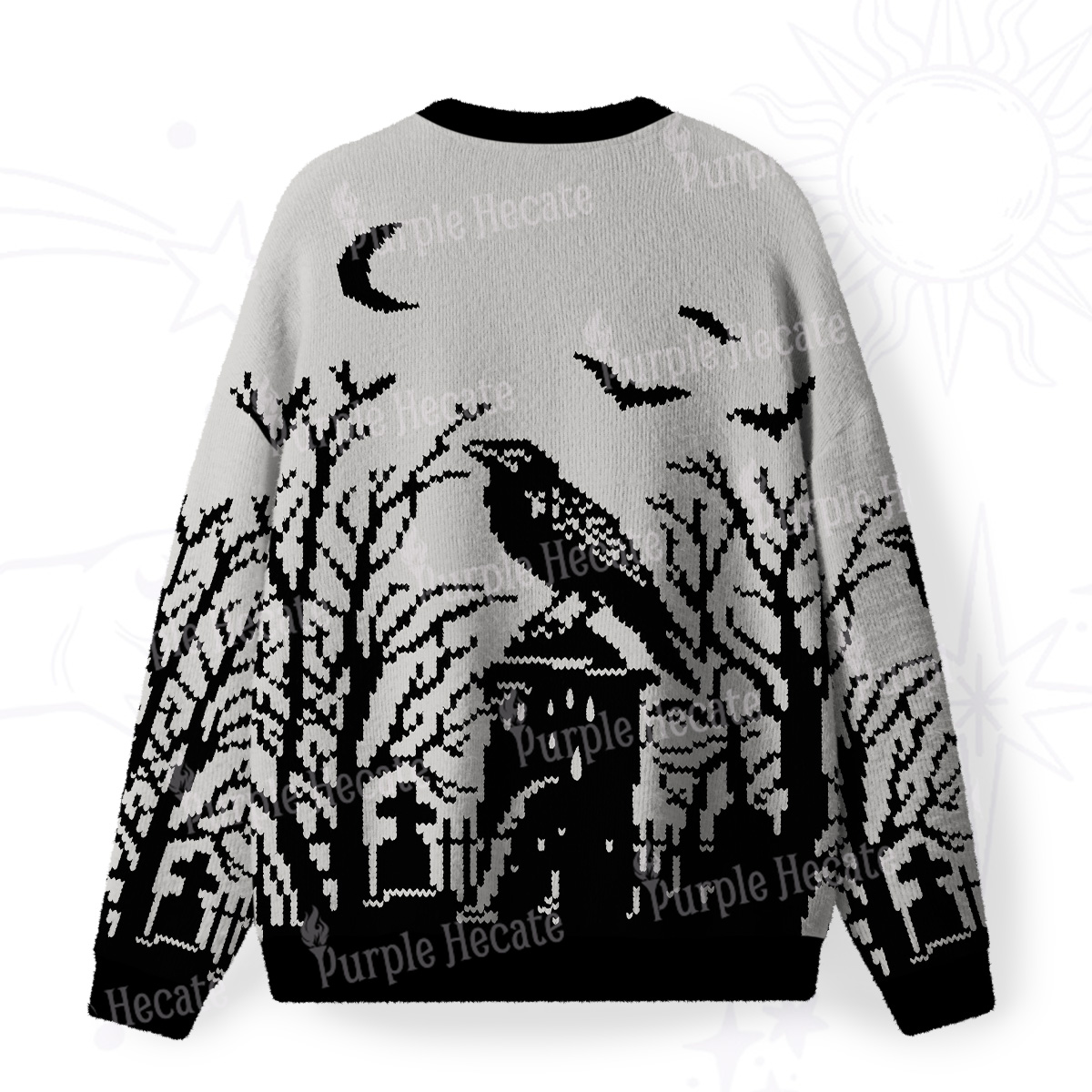 Purplehecate Ravens Over the Spooky Graveyard Fuzzy Ugly Christmas Sweatshirt