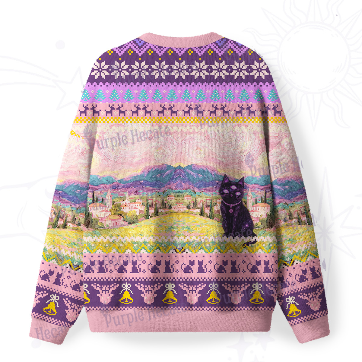 Purplehecate Garden Guardian Black Cat Fuzzy Ugly Christmas Sweatshirt