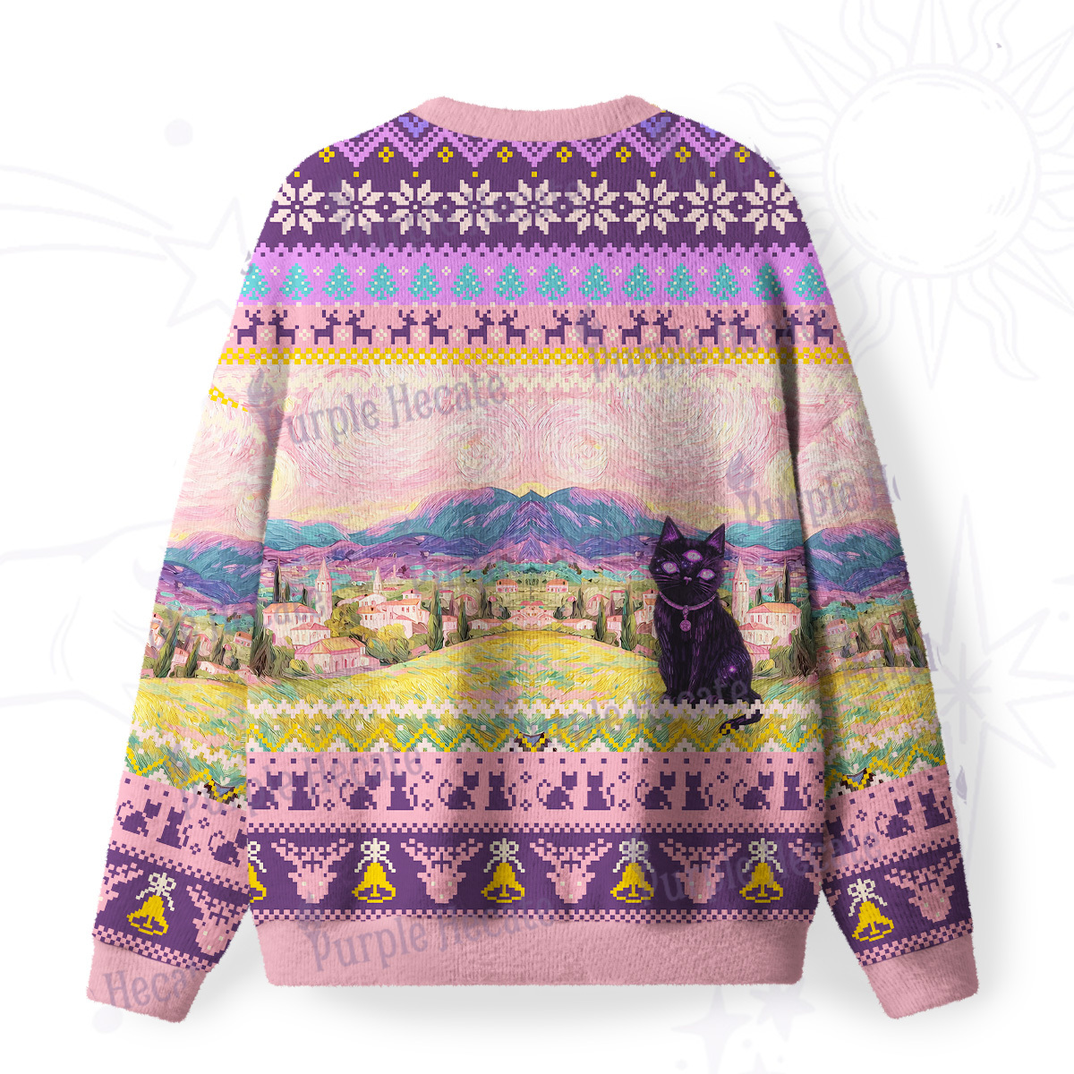 Purplehecate Garden Guardian Black Cat Fuzzy Ugly Christmas Sweatshirt