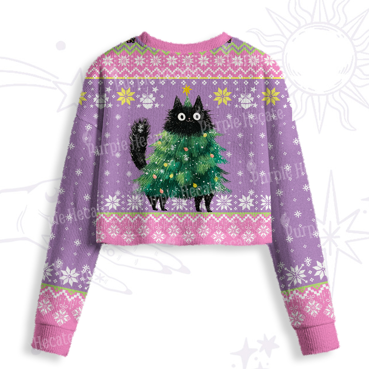 Purplehecate Funny Black Cat in Tree Crop Fuzzy Ugly Sweatshirt