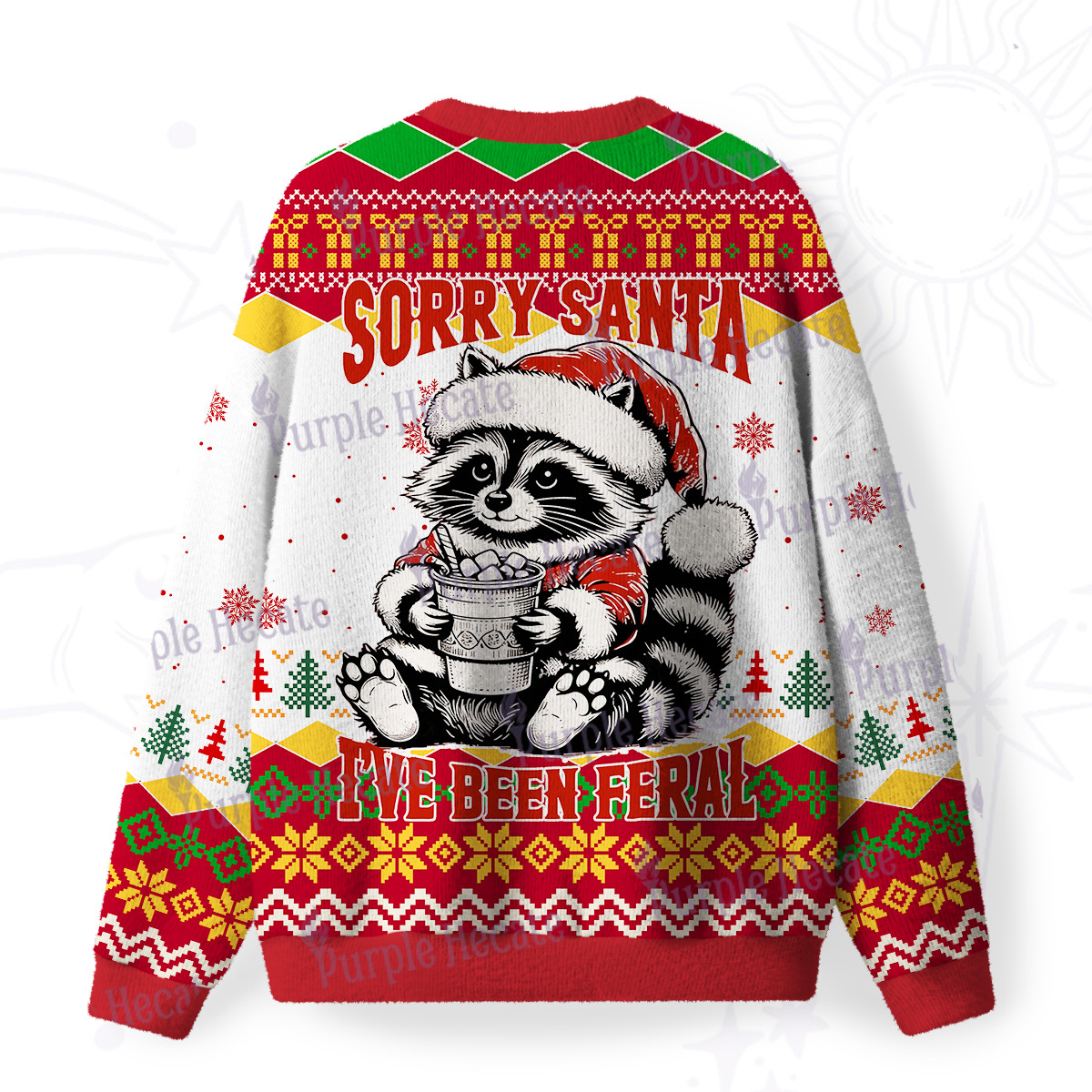Purplehecate Sorry Santa I've Been Feral Christmas Fuzzy Ugly Christmas Sweatshirt