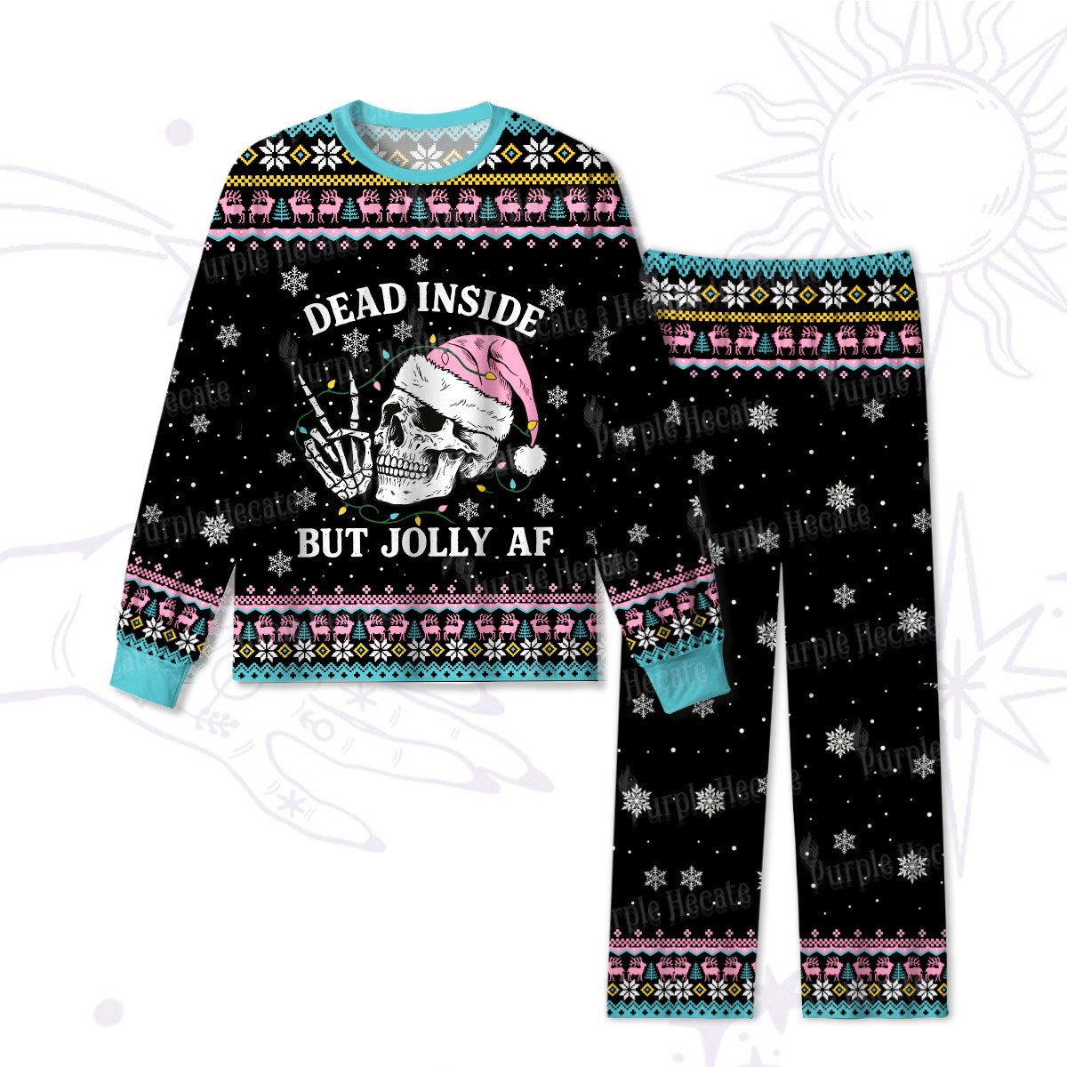 Purplehecate Dead Inside But Jolly AF Christmas Pajamas