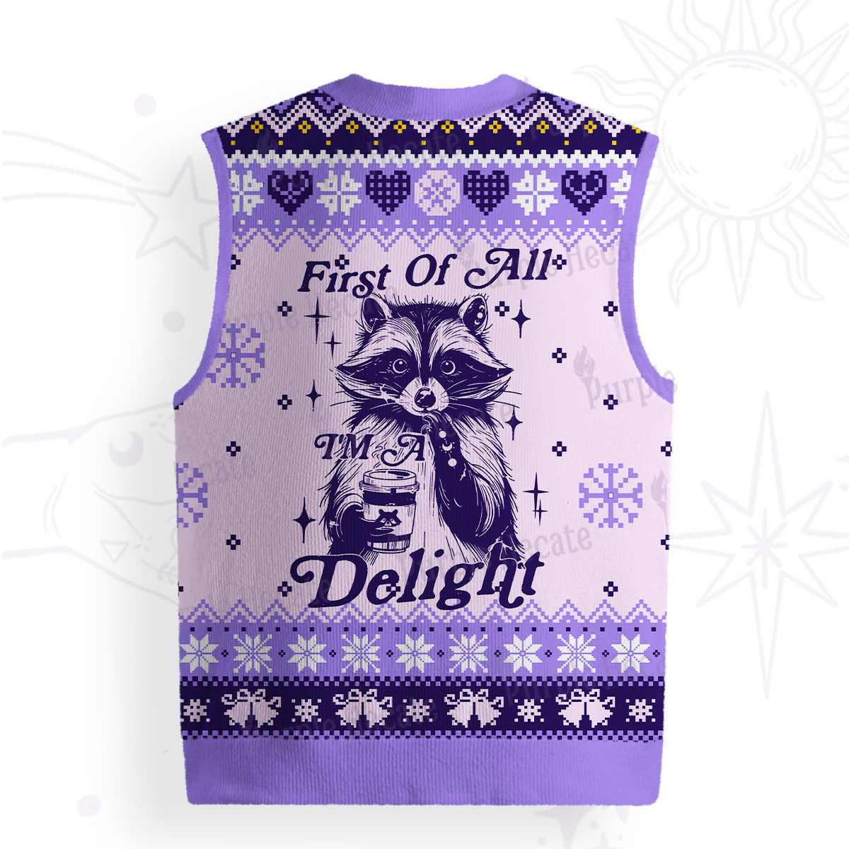 Purplehecate First Of All I'm A Delightful Funny Raccoon Ugly Sweater Vest