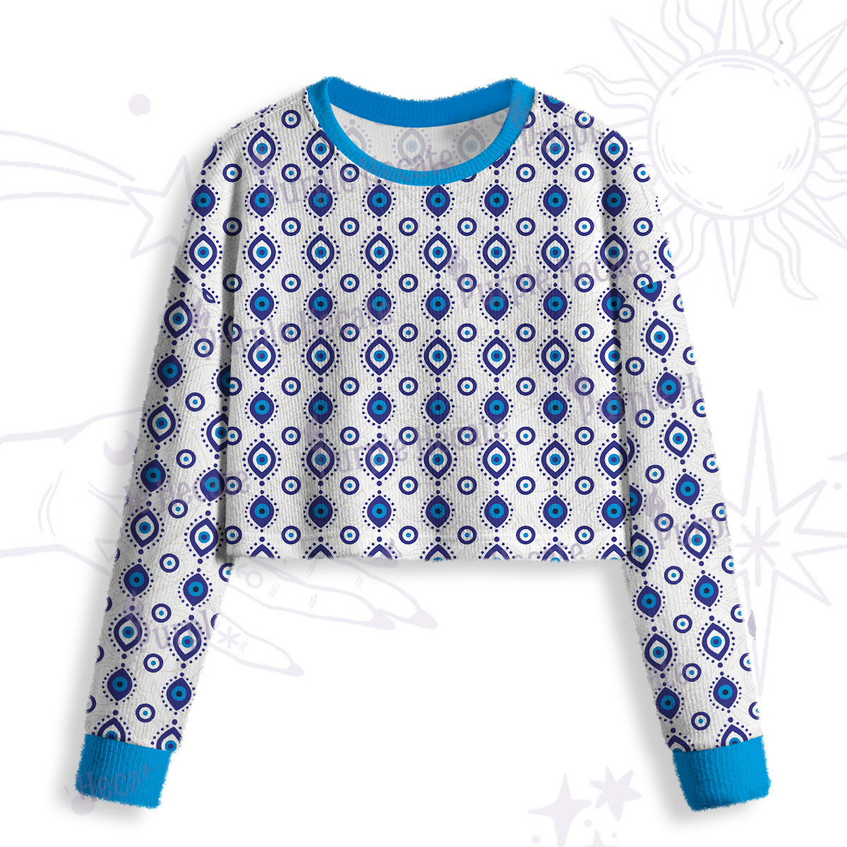 Purplehecate Evil Eye Protection Crop Fuzzy Ugly Sweatshirt