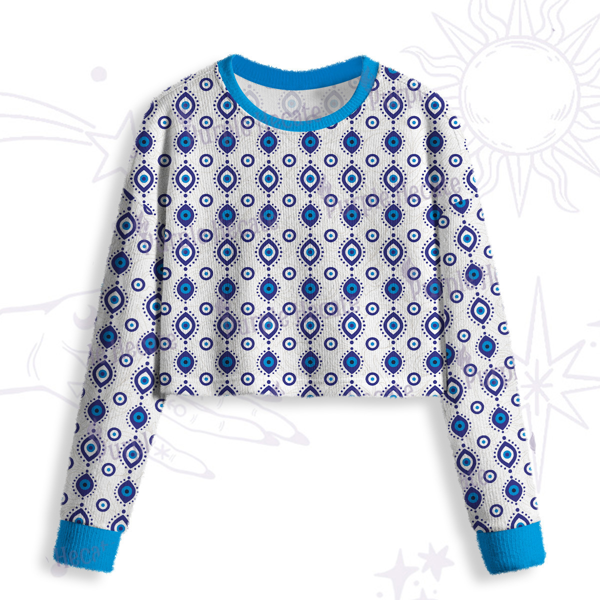 Purplehecate Evil Eye Protection Crop Fuzzy Ugly Sweatshirt