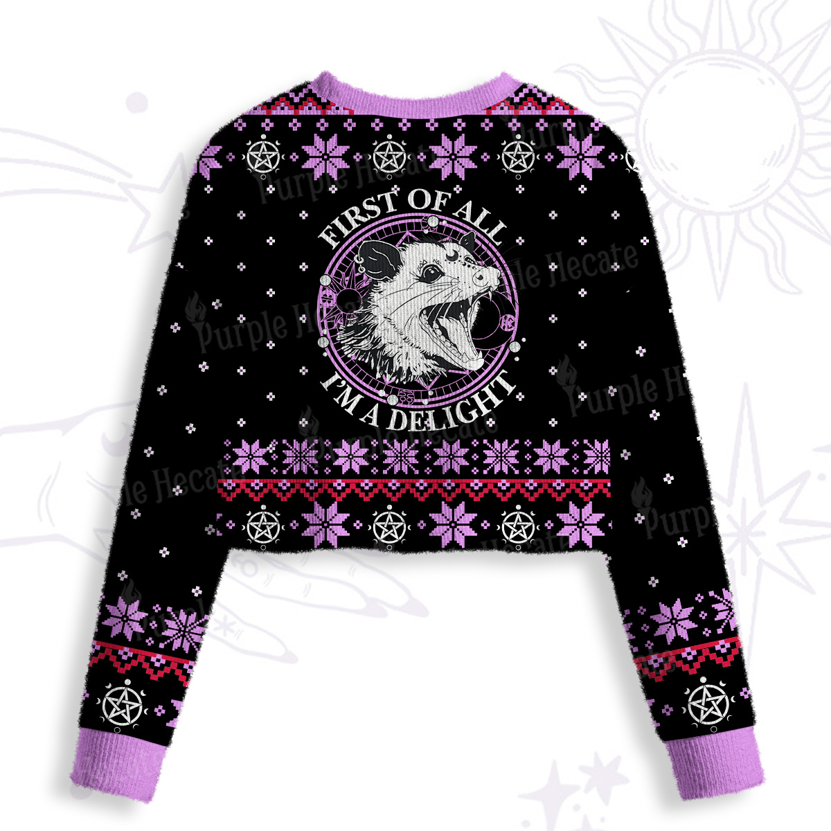 Purplehecate First Of All I'm A Delightful Opossum Crop Fuzzy Ugly Sweatshirt