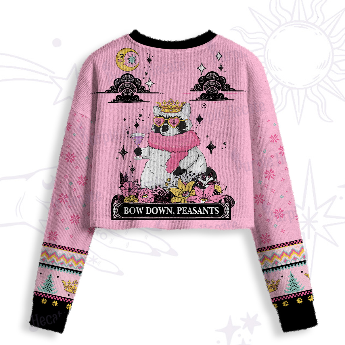 Purplehecate Bow Down Peasants Crop Fuzzy Ugly Sweatshirt