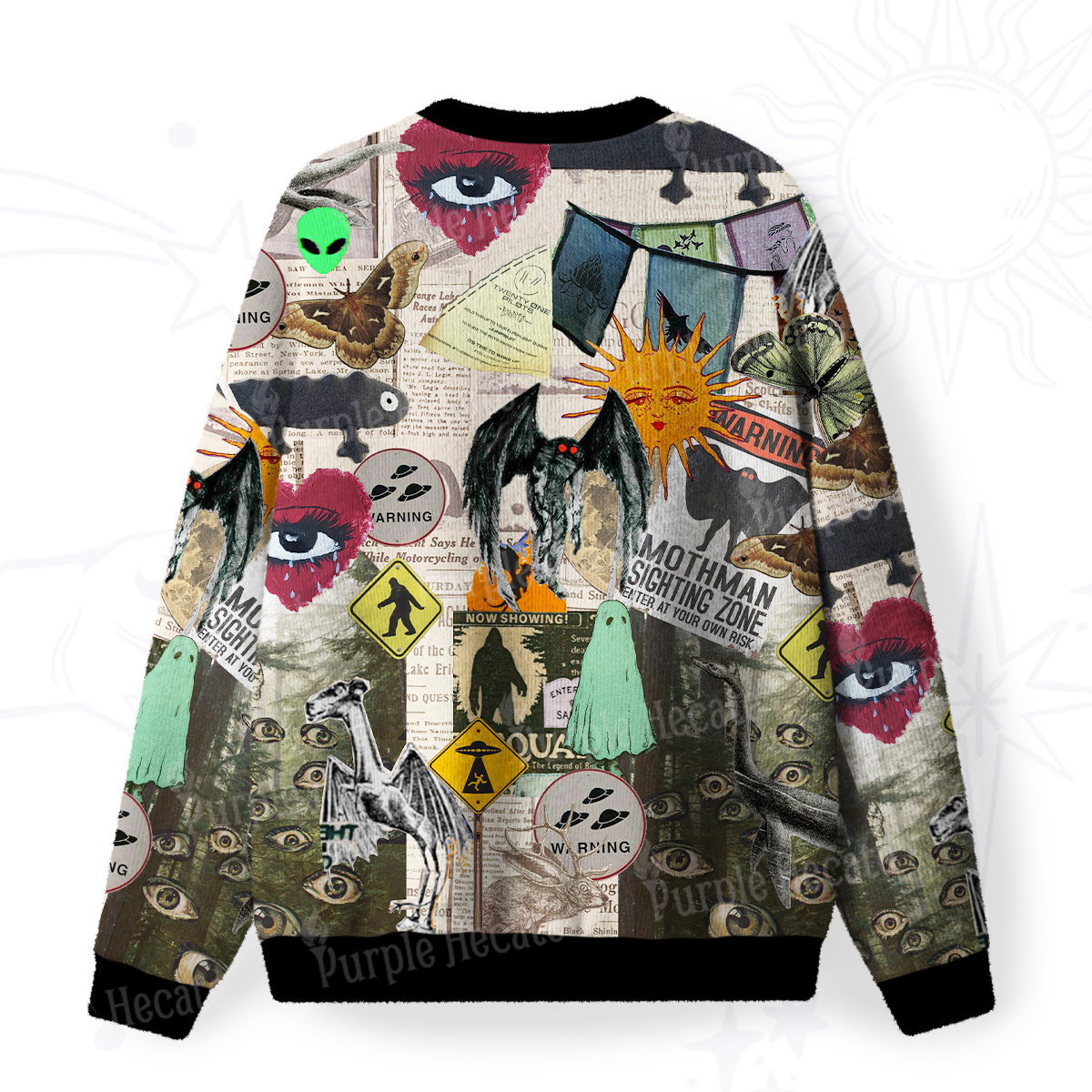 Purplehecate Cryptid Warning Collage Fuzzy Ugly Sweatshirt