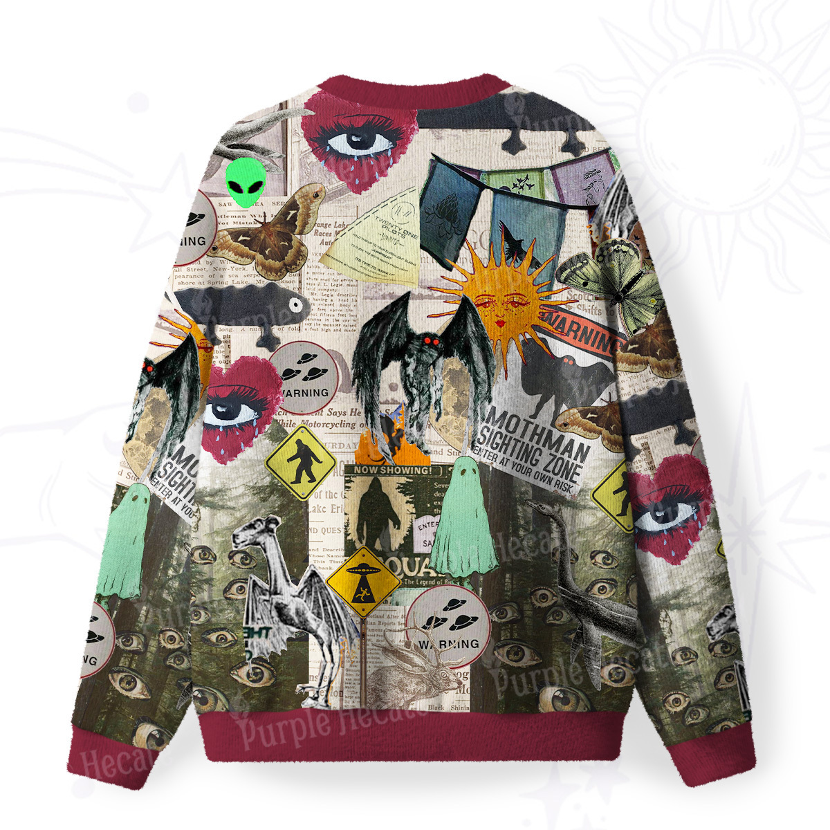 Purplehecate Cryptid Warning Collage Fuzzy Ugly Sweatshirt