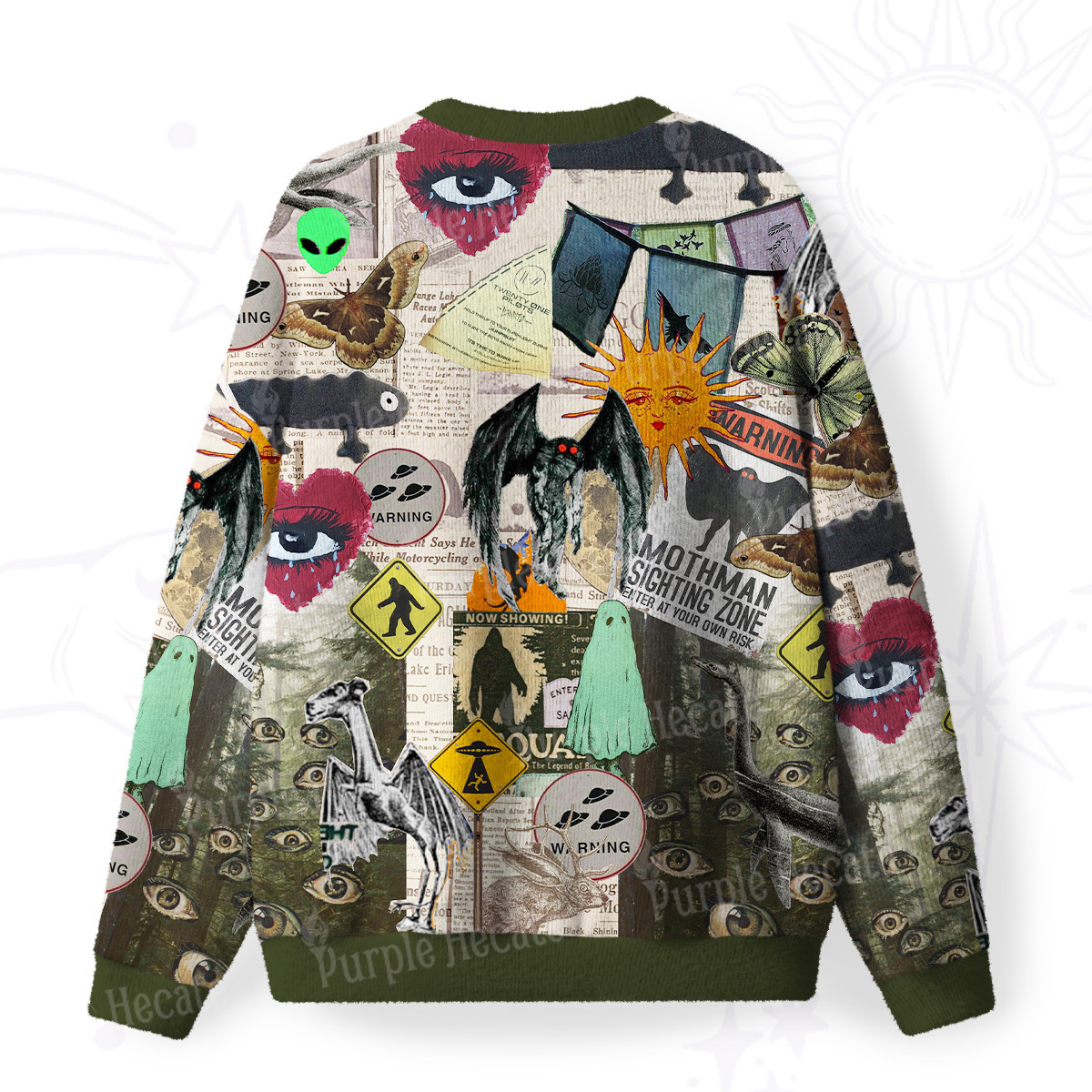 Purplehecate Cryptid Warning Collage Fuzzy Ugly Sweatshirt