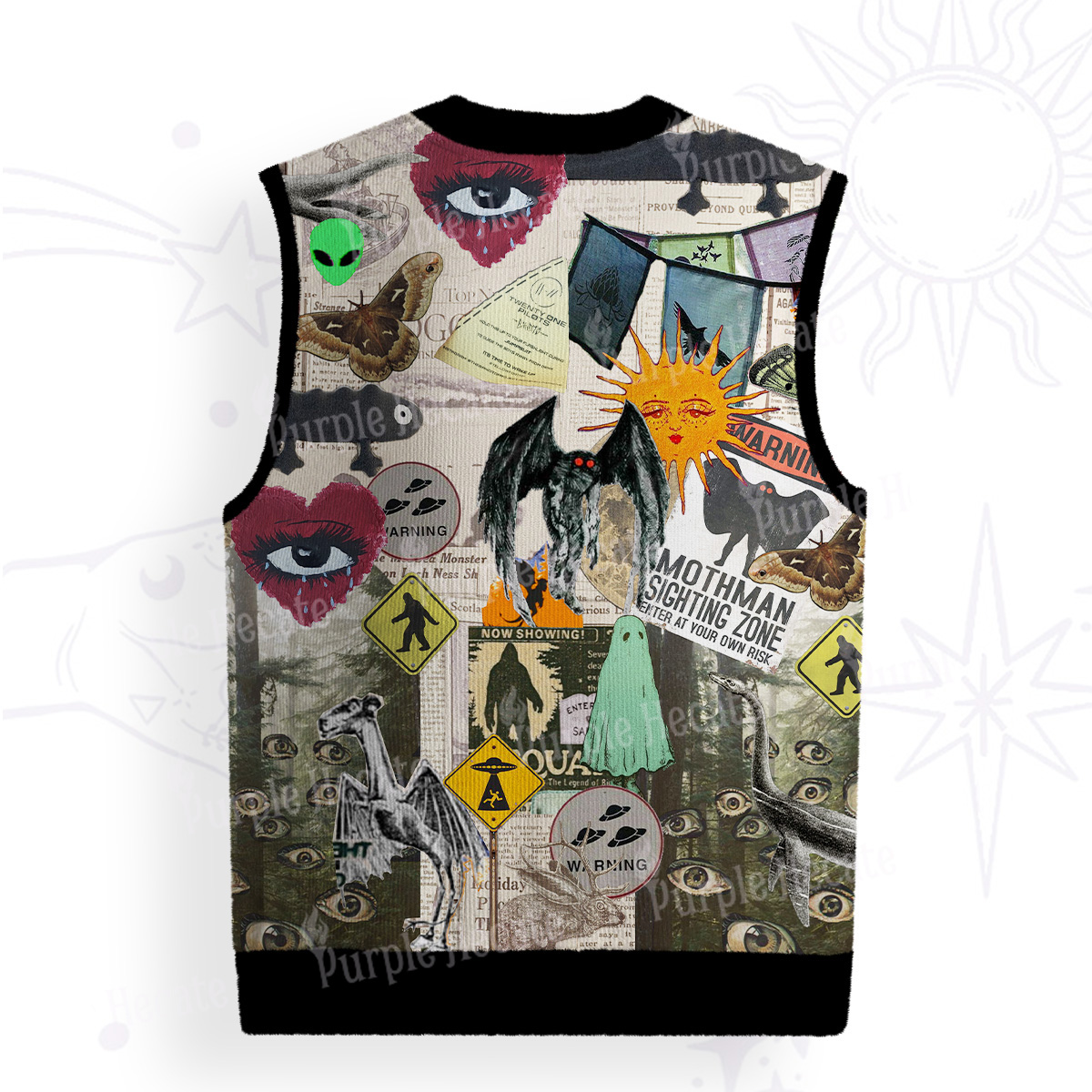 Purplehecate Cryptid Warning Collage Ugly Sweater Vest