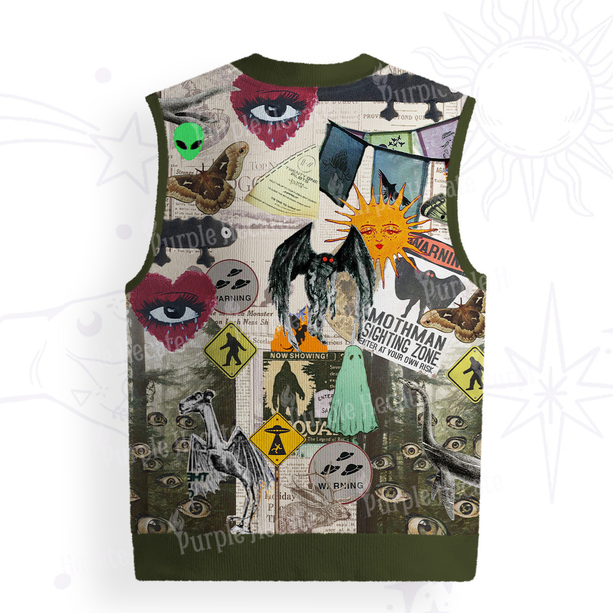 Purplehecate Cryptid Warning Collage Ugly Sweater Vest
