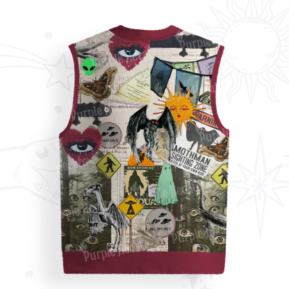 Purplehecate Cryptid Warning Collage Ugly Sweater Vest