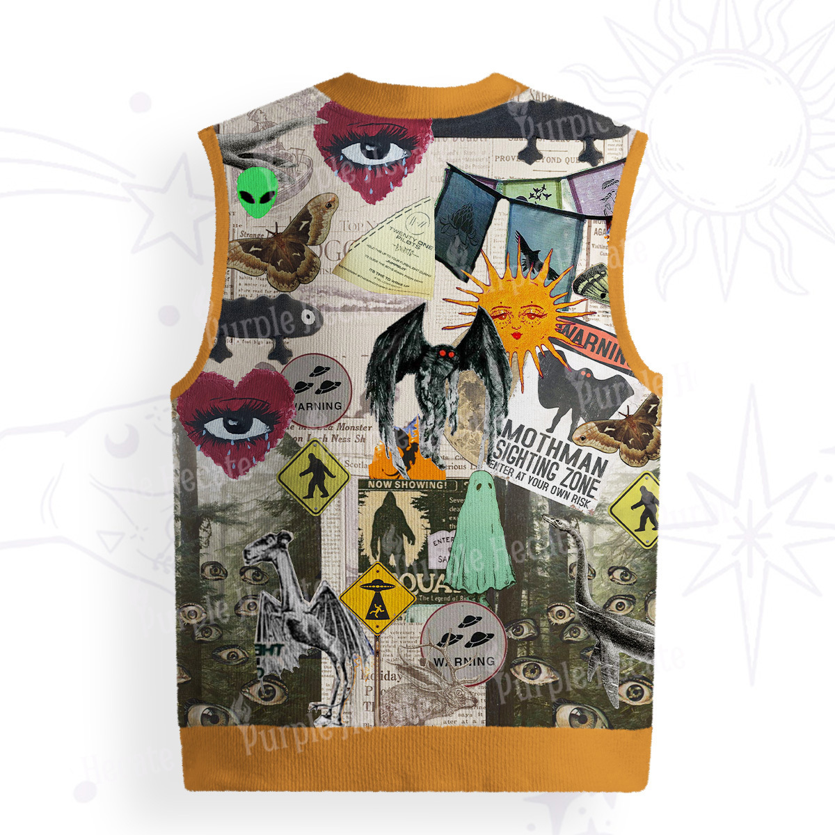 Purplehecate Cryptid Warning Collage Ugly Sweater Vest